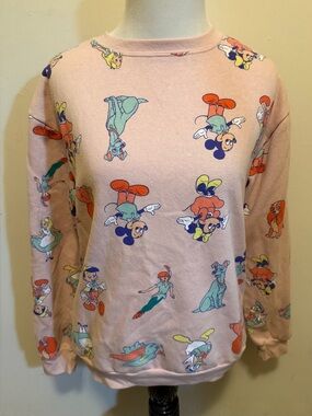 Disney Women’s 100th Anniversary Pink Graphic Print Crewneck Sweatshirt XS